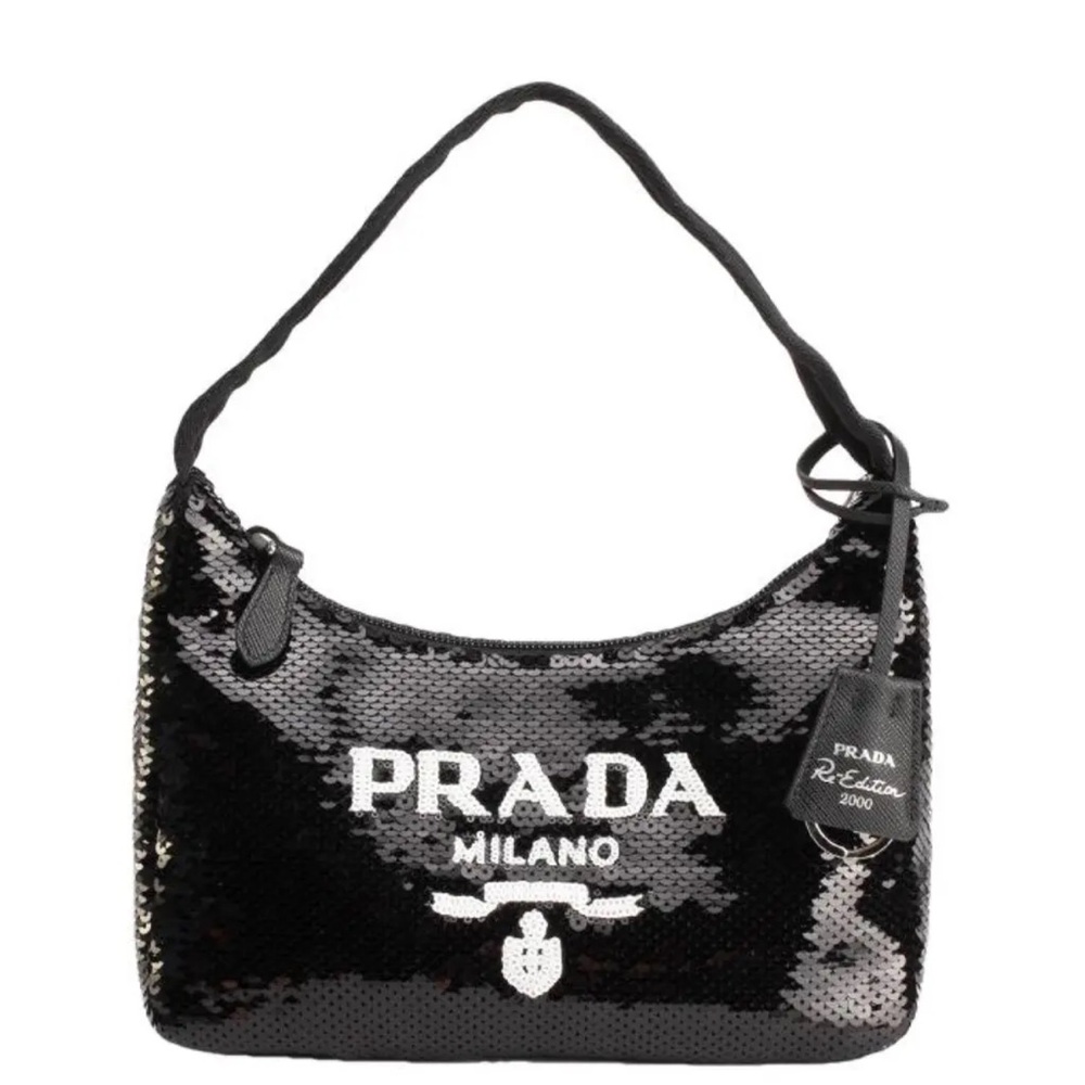 Prada Black Sequin Shoulder Bag with Logo